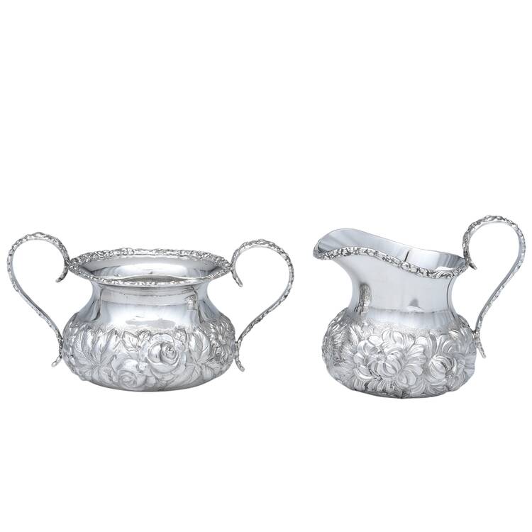 Stieff Rose (Sterling, 1892, Hollowware) Mini Creamer and Open Sugar Set