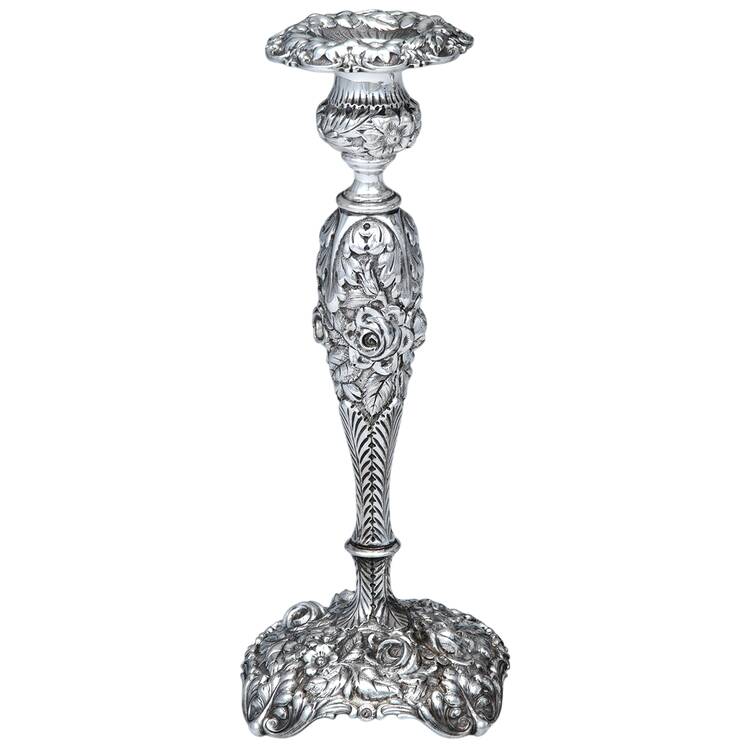Stieff Rose (Sterling, 1892, Hollowware) 9" Weighted Candlestick