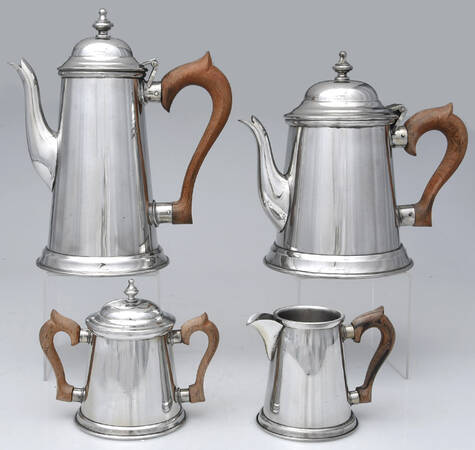 Colonial (Pewter, Hollowware) 4 Piece Tea Set with Brown Handle (CPBRH, TPBRH, CRBRH, SUBRH)