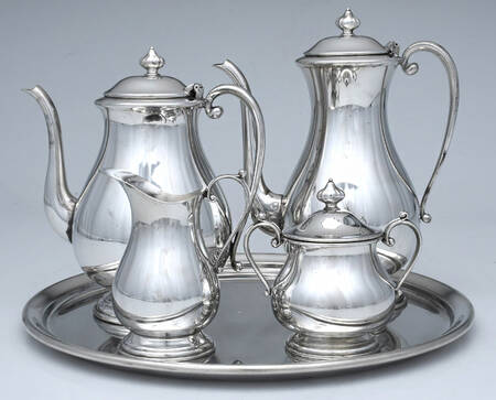 602 (Pewter, Hollowware) 5 Piece Tea Set (CP, TP, CR, SU, RT13)