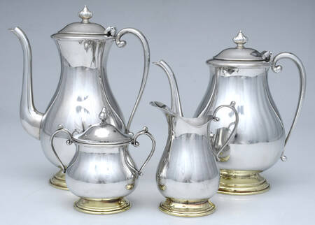 602 (Pewter, Hollowware) 4 Piece Tea Set (CP1, TP1, CR1, SU1)