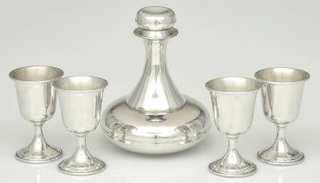 233 (Pewter, Hollowware) Wine Decanter with - Set of 4 Wine Goblets