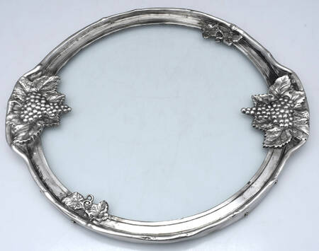 Pewter Hollowware Cocktail Tray with Metal Rim & Glass Center