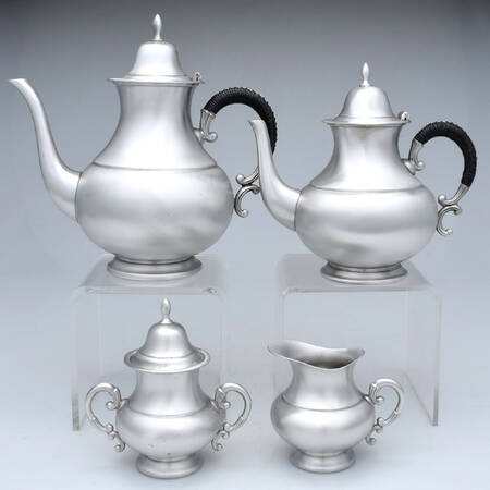 KUZ2 (Pewter, Hollowware) 4 Piece Tea Set (CPBH, TPBH, CR, SU)