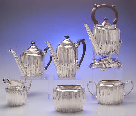 01090 (Sterling, Hollowware) 6 Piece Tea Set (SCP, STP, SCR, SSUB, SWB, SKES)