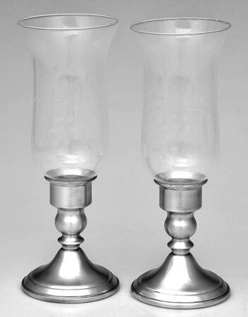 Pewter Hollowware Pair of Hurricane Lamps & Globes