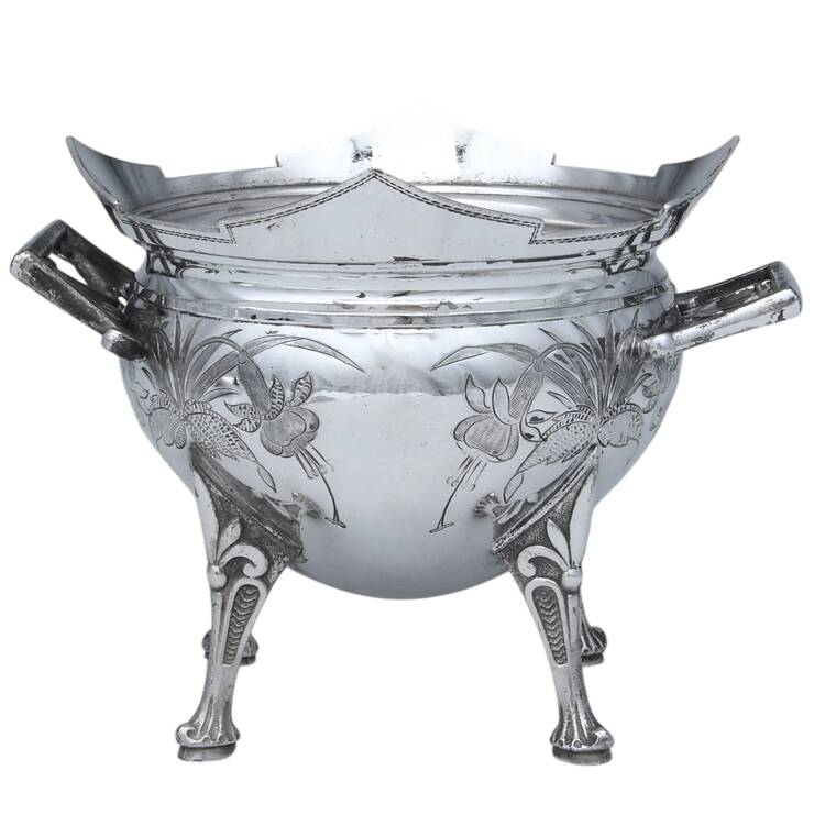 1884 (Silverplate, Hollowware) Round Butter Dish No Lid with Knife Holder No Ceramic Strainer