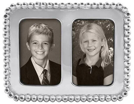 Beaded Double Frame Holds 2" X 3" Pictures