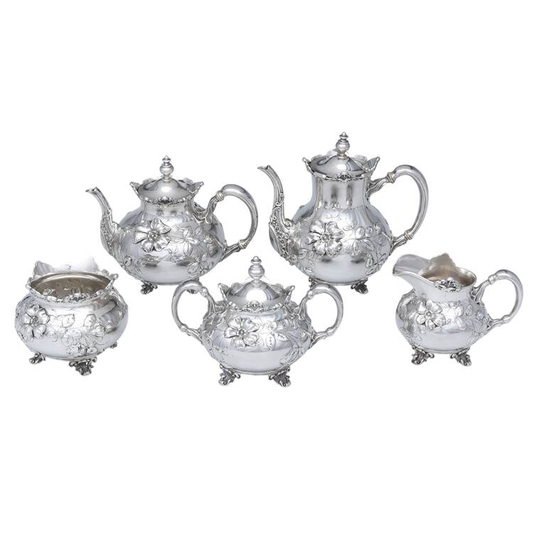1297B (Sterling, Hollowware) 5 Piece Tea Set (SCP, STP, SCR, SSU, SWB)