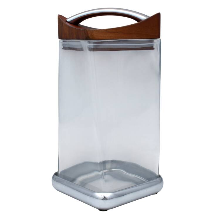Twist (Hollowware, Metal) Large Glass Canister & Metal Base W/Wood Lid