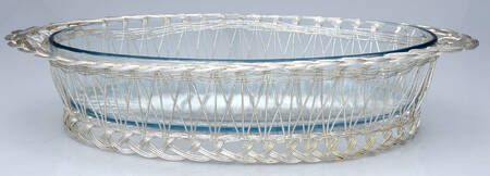 Silverplate Hollowware Oval Baker Basket with Glass Liner