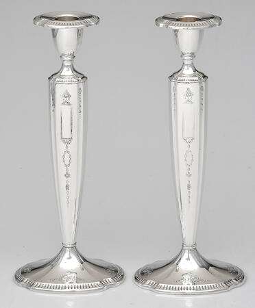 Grosvenor (Silverplate, Hollowware) Pair of 9" Candlesticks
