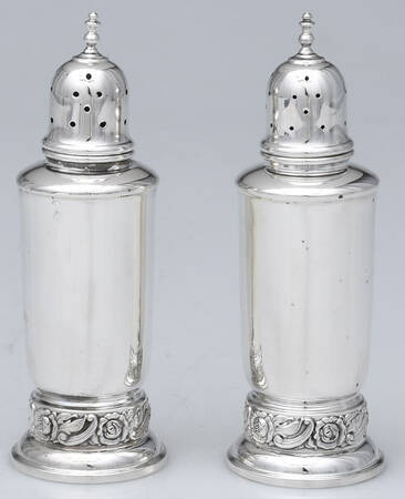 Silver Rose (Sterling, 1956, Hollowware) Salt and Pepper Set