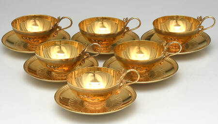 Empire (Gold Vermeil Hollowware) Footed Cup & Saucer Set - Set of 6