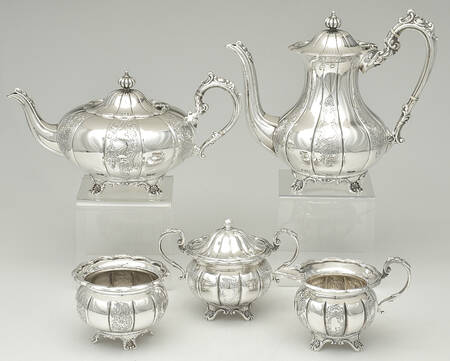 P2F2 (Silverplate, Hollowware) 5-Piece Plated Tea Set (with Waste)