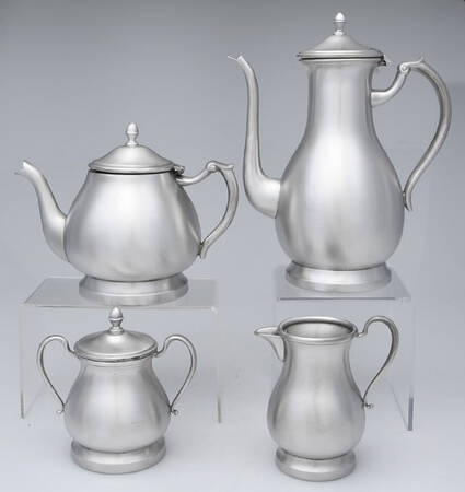 351 (Pewter, Hollowware) 4 Piece Tea Set (CP, TP, CR, SU)