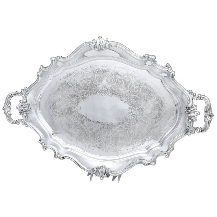 Victorian (Silverplate, Hollowware) Large Footed Waiter Tray
