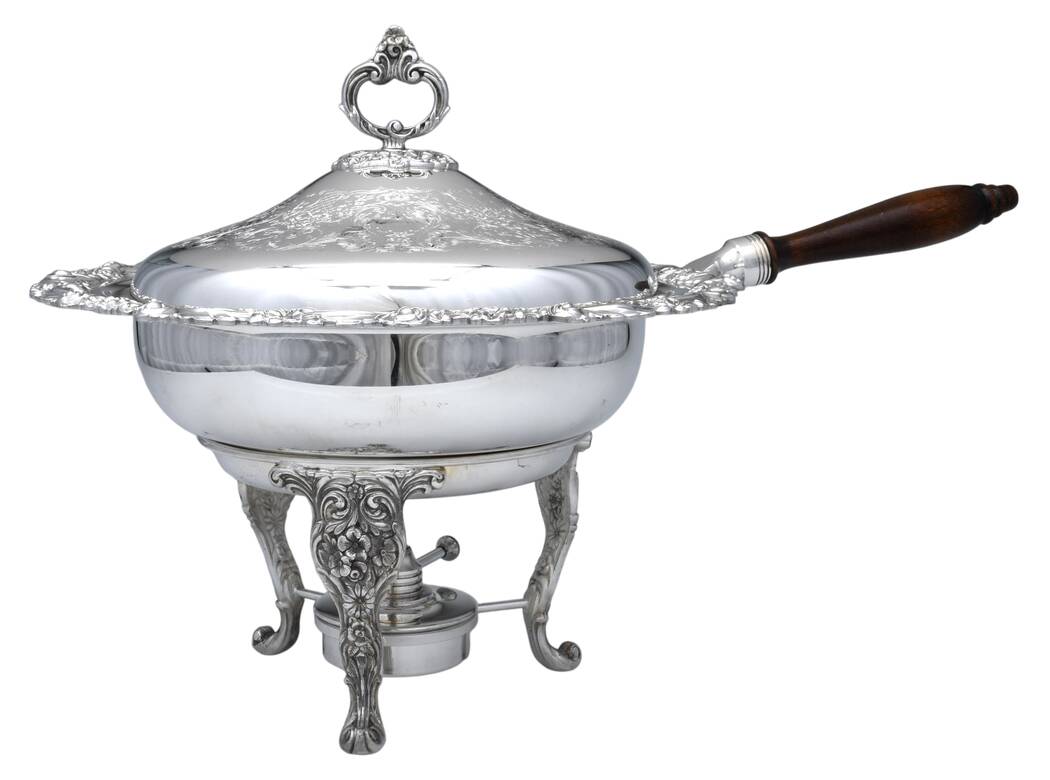 Burgundy (Silverplate, Hollowware, Older) Chafing Dish W/Lid, Burner & Stand