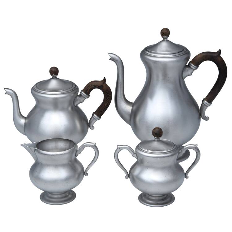 RHL1 (Pewter, Hollowware) 4 Piece Tea Set (CP, TP, CR, SU)
