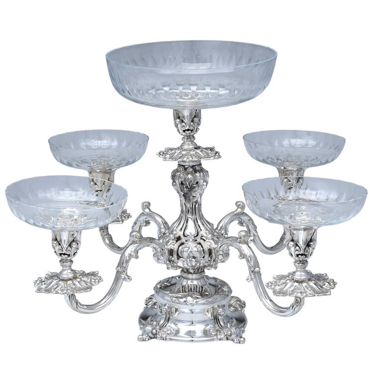166 (Silverplate, Hollowware) Epergne with Glass Liners