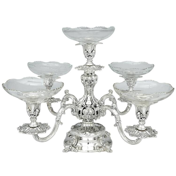 166 (Silverplate, Hollowware) Epergne with Glass Liners
