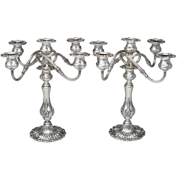 Francis I (Sterling, Hollowware, Reed&Barton, Dates) Pair of Large 5 Light Candelabras