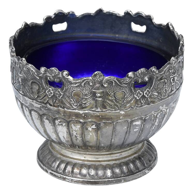 Silverplate Hollowware Open Salt Master-W/Cobalt Liner