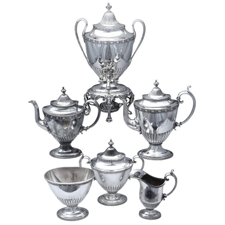 1799 (Plain, Silverplate, Hollowware) 6 Pc Tea Set (Waste and Urn)