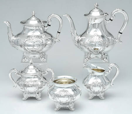 Regent-Chased (5600C3, Silverplate, Hollowware) 5-Piece Plated Tea Set (with Waste)
