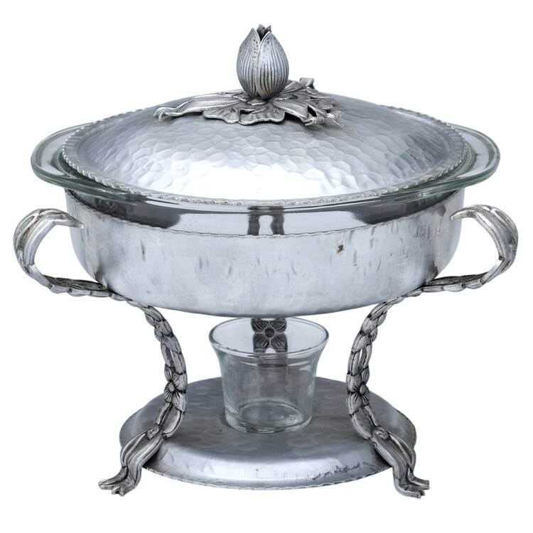 R1K1 (Aluminum, Holloware) Food Warmer W/Lid,Glass Liner & Burner Stand