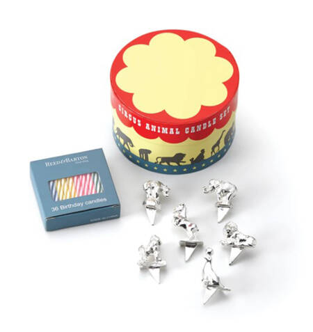 Let's Celebrate (Silverplate, Hollowware) Circus Animal Candle Set (6 Birthday Candle Holders & Box of 36 Candles)