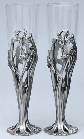 Pewter Hollowware Pair of Champagne Flute Glasses