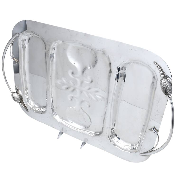 Silverplate Hollowware Large Plated Meat Platter-3 Part