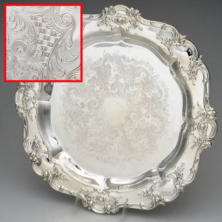 Old Master-Embossed(Silverplate, Roses-Scrolls) 15" Round Tray