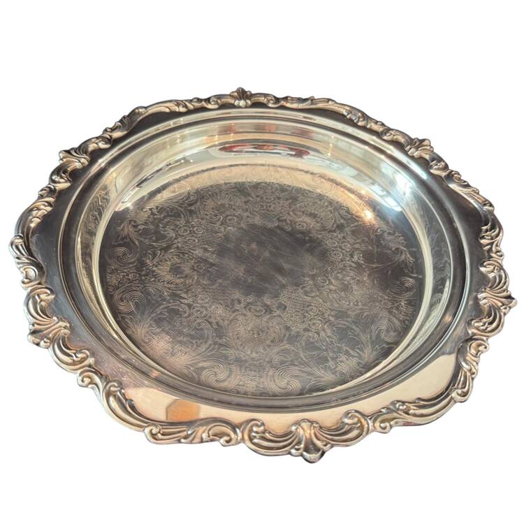 Old Master(Silverplate, Holloware, Scroll Edge) Footed Pie Plate & Glass Liner