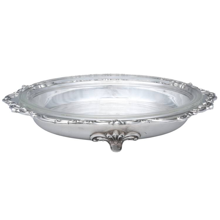 Old Master(Silverplate, Holloware, Scroll Edge) Footed Pie Plate & Glass Liner