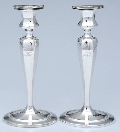 17659 (Sterling, Hollowware) Pair of Weighted Candlesticks with Bobeche