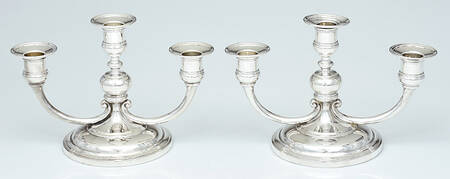 21336 (Sterling, Hollowware) Pair of 3 Light Weighted Candelabra with Bobech