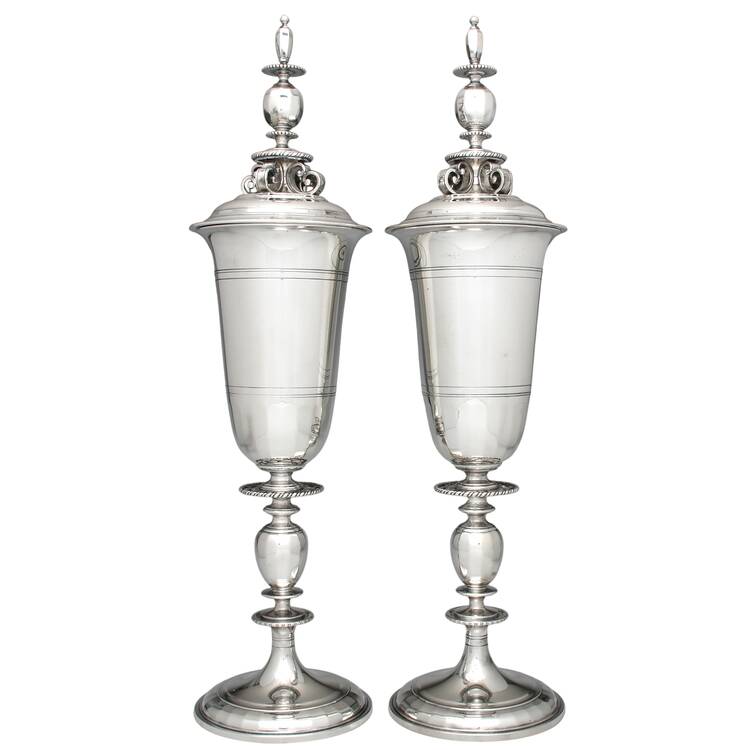 19537 (Sterling, Hollowware) Pair of 19" Covered Urn
