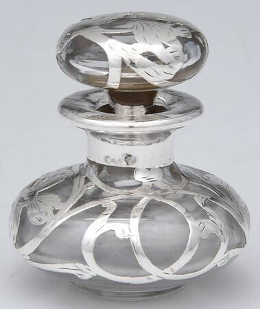 Sterling Hollowware Crystal Perfume Bottle with Sterling Overlay