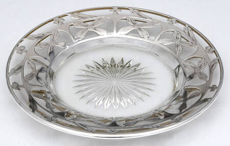 Sterling Hollowware Crystal Bon Bon Plate W/Sterling Overlay