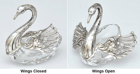 Sterling Hollowware Swan Ind Salt/Pepper with Sterling Wing & Head & Crystal Base