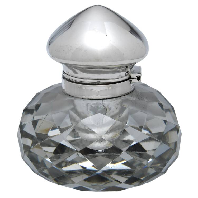 Sterling Hollowware Crystal Bowl Inkwell & Sterling Lid