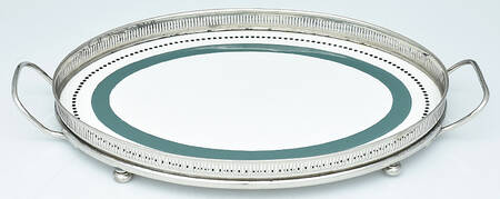 Silverplate Hollowware 13" Ceramic Gallery Tray with Silverplate Band