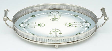 Silverplate Hollowware Cordial Tray with Ceramic Center and Silverplate Band