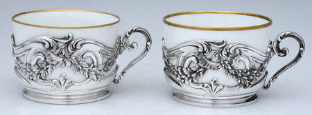 Silverplate Hollowware Pair of Oversize Cups with Ceramic Liner