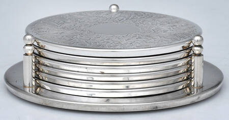 Silverplate Hollowware Coaster - Set of 6 with Holder