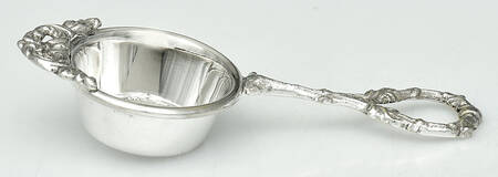 Silverplate Hollowware Individual Overcup Tea Strainer with Solid Pierecd Handle
