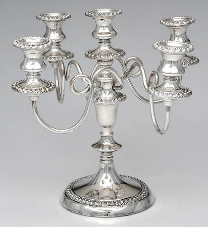 Silverplate Hollowware Weighted 5 Light Candelabra with Bobeche