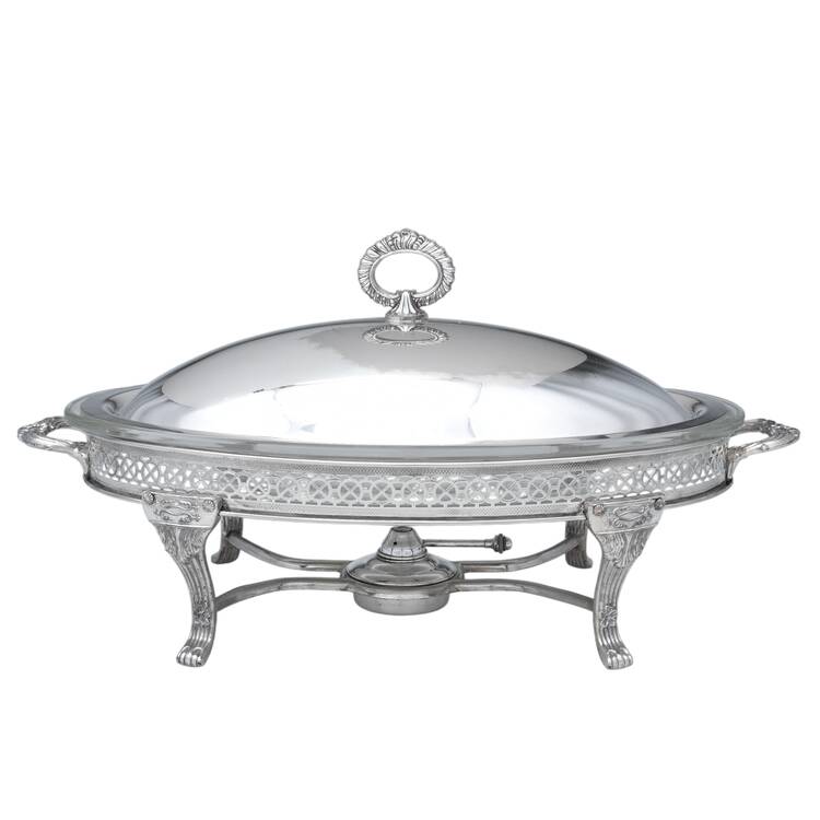 Silverplate Hollowware Oval Chafing Dish W/Lid,Burner,Stand,Liner
